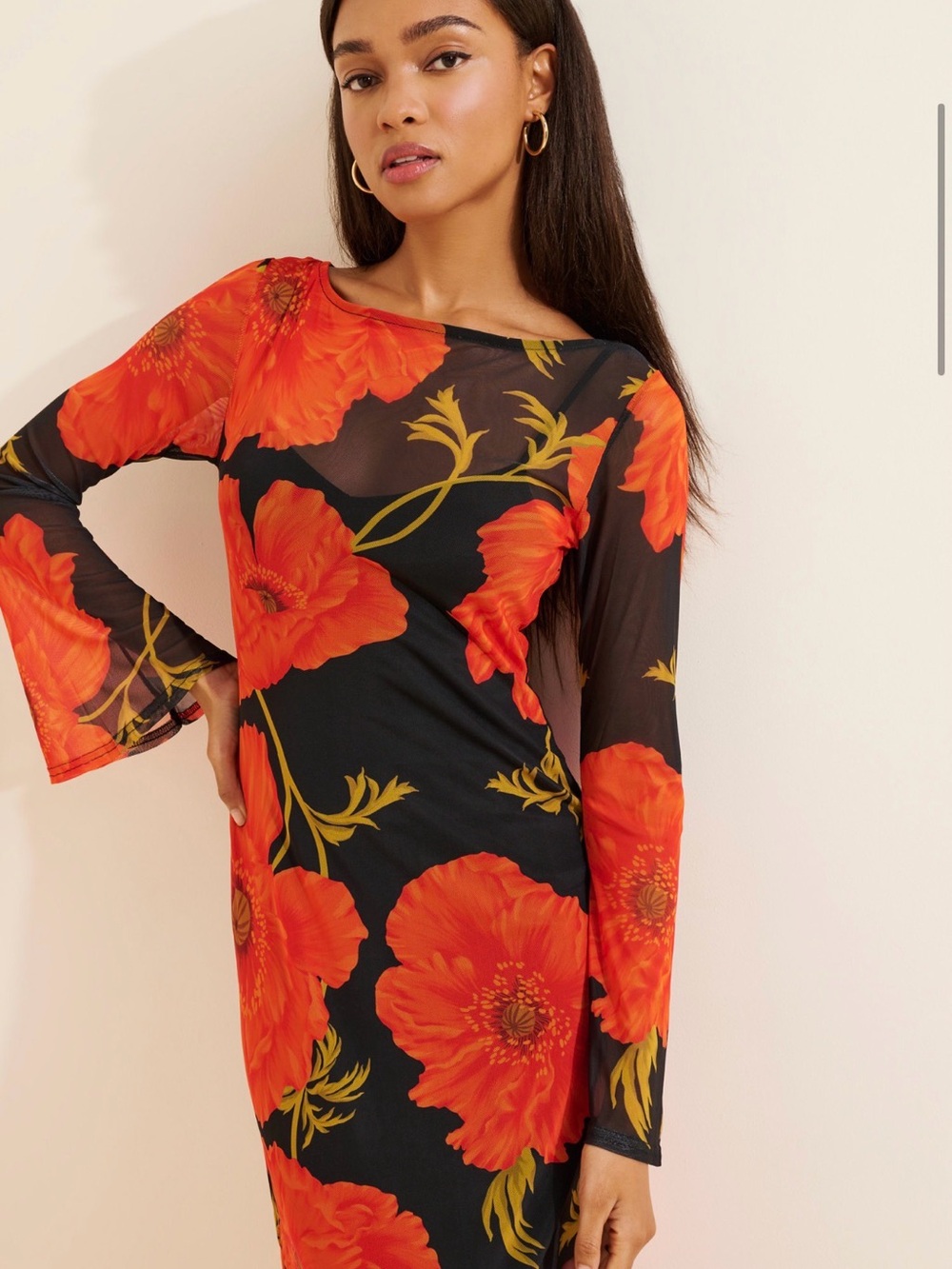 Never Fully Dressed Black Maxi Dress with Bold Orange Floral Print - Picture 2 of 4